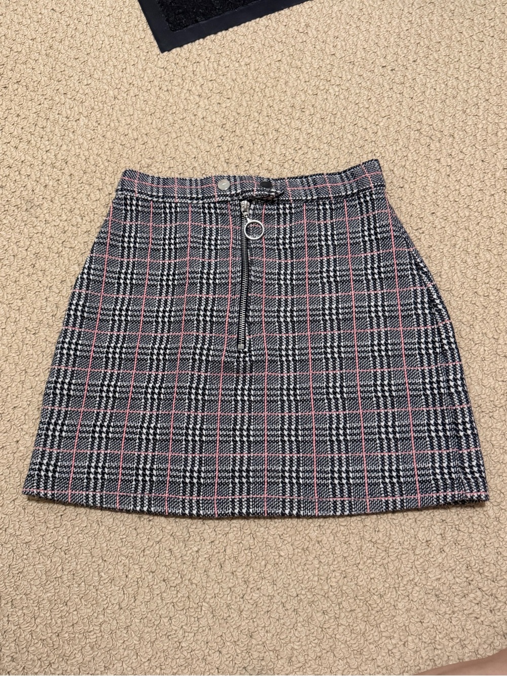 Plaid Mini Skirt with Front Zip Ring